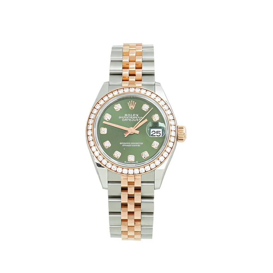 Rolex Datejust Green Lady-Datejust Oyster Oystersteel And Everose Gold And Crystal
