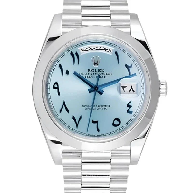 Rolex Day-Date Arabic Watch Blue With Stainless Steel Silver Belt 40mm - Image 2